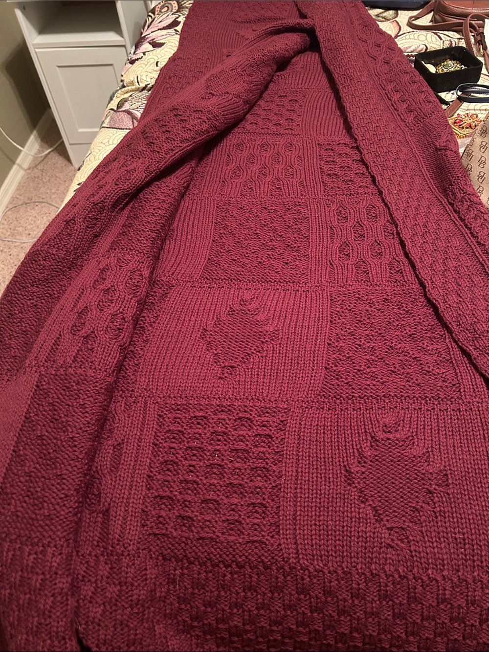 Aran Crafts Cable Knit 100% Merino Wool Throw - Wine Red